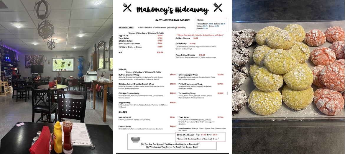 Mahoney's Hideaway Menu