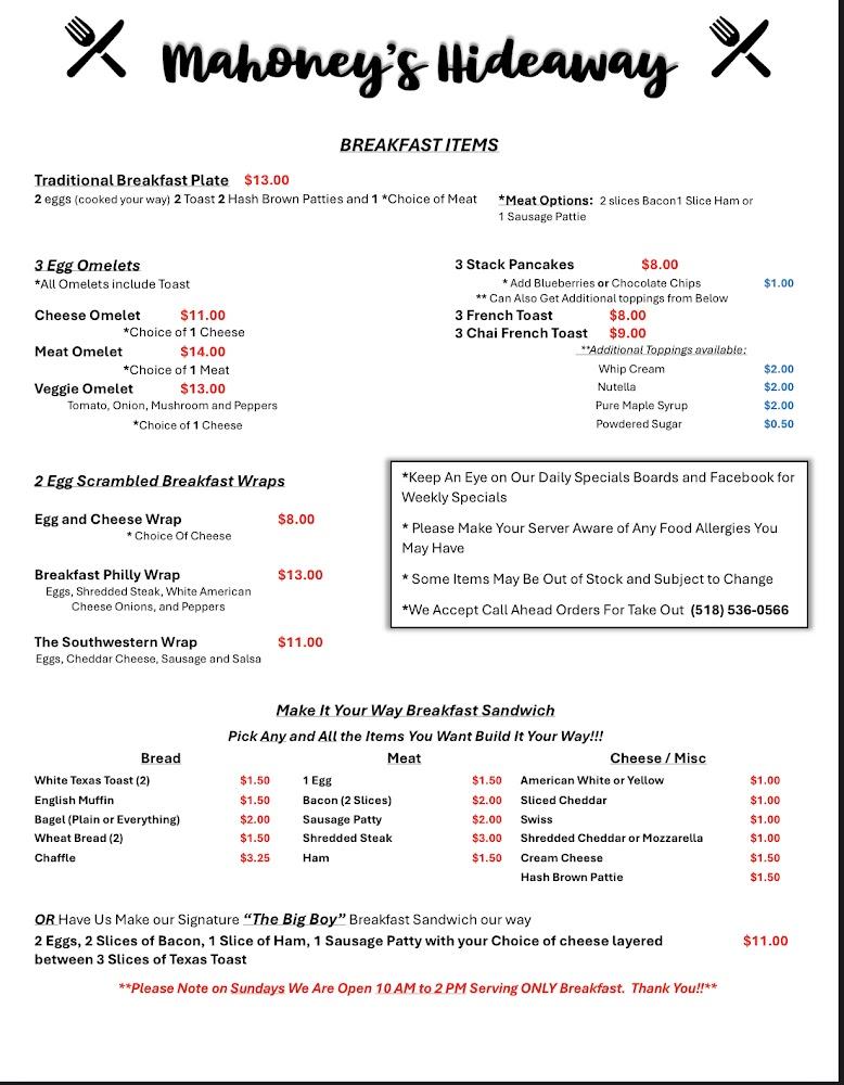Mahoney's Hideaway Menu image 2